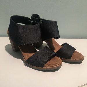 Toms Black Denim Majorca Strap Block Heel Sandals
